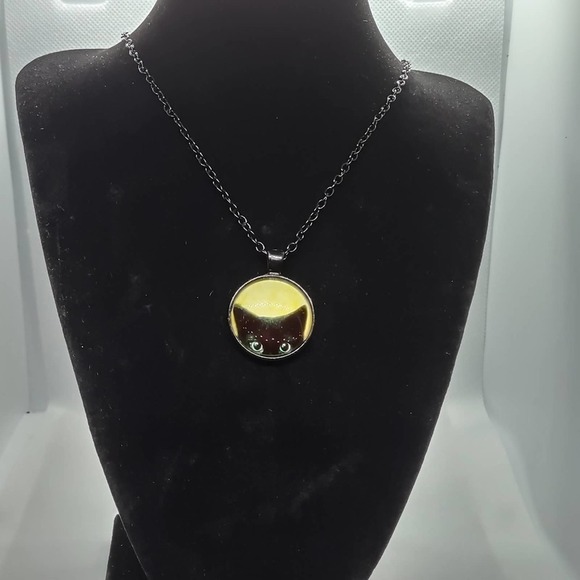 Halloween Black Cat Necklace Medallion Peeking Kitten Pendant Cat Lady Jewelry - Picture 10 of 10